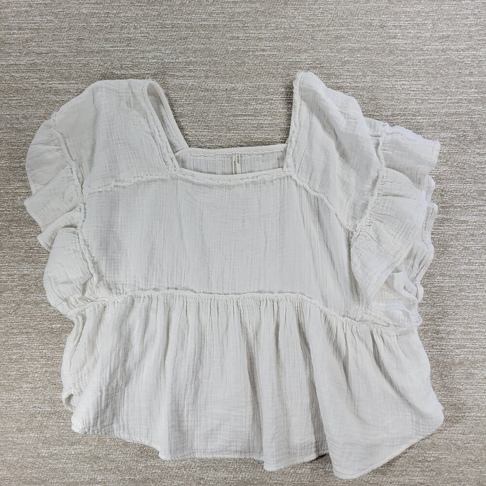 Anthropologie Daily Practice Top White Cotton Crinkled Gauze Peplum Babydoll